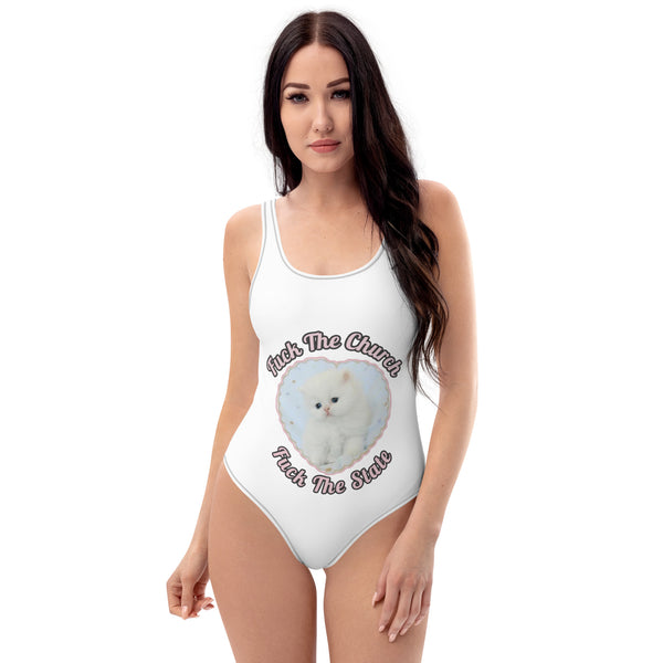 One Piece Swimsuit   Fuck  The Church Fuck the State Kitty
