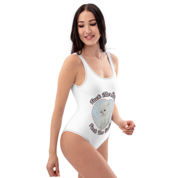 One Piece Swimsuit   Fuck  The Church Fuck the State Kitty